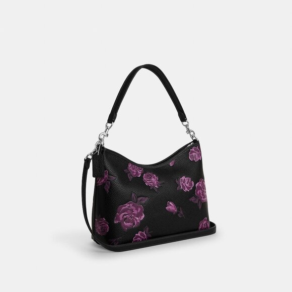 Laurel Shoulder Bag With Floral Print  CCE26 Black Purple Authentic - Picture 6 of 16